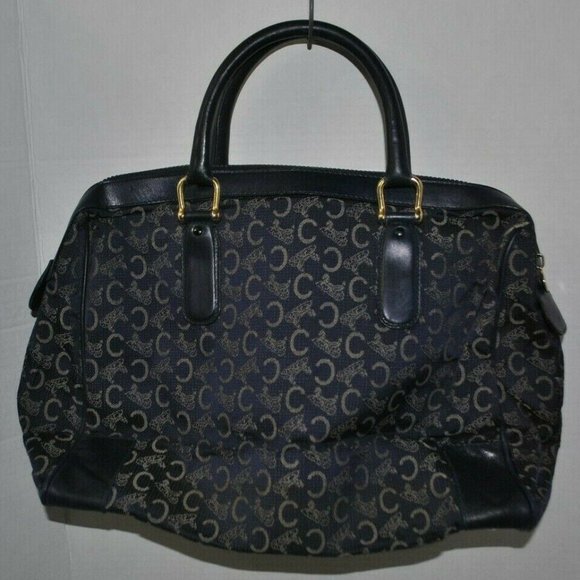 Vintage Celine Logo macadam navy blue boston satchel hand held handbag USED - Picture 8 of 10